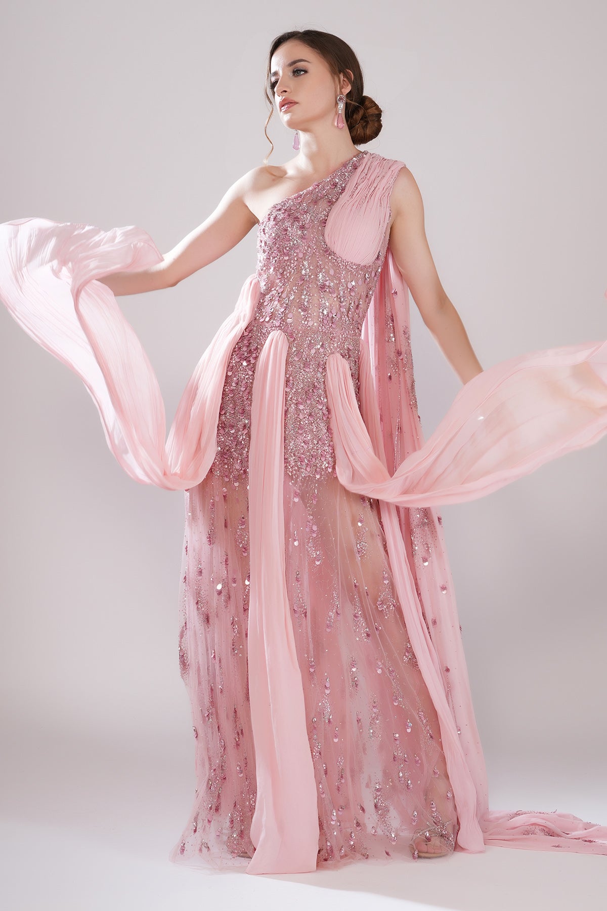 Buy Pink One Shoulder Drape Gown by Smita Shrinivas for women online at ScrollnShops